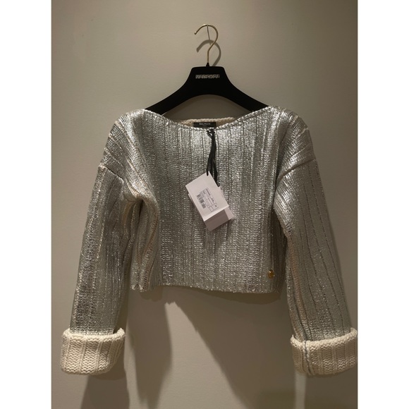 💥BRAND NEW💥 Balmain Silver Coated Knit Sweater - Picture 10 of 11